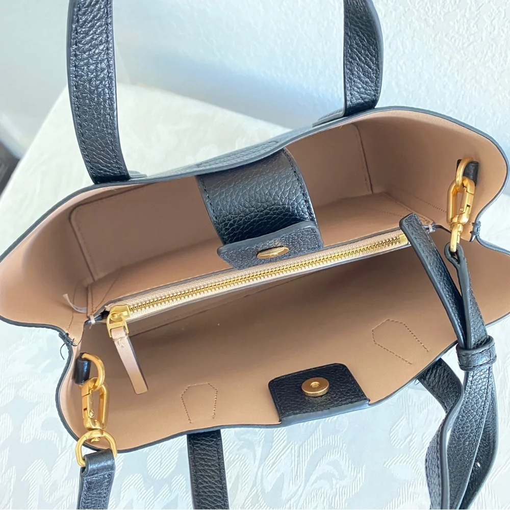 Tory Burch Black Pebbled Leather Small 2 way Tote Bag